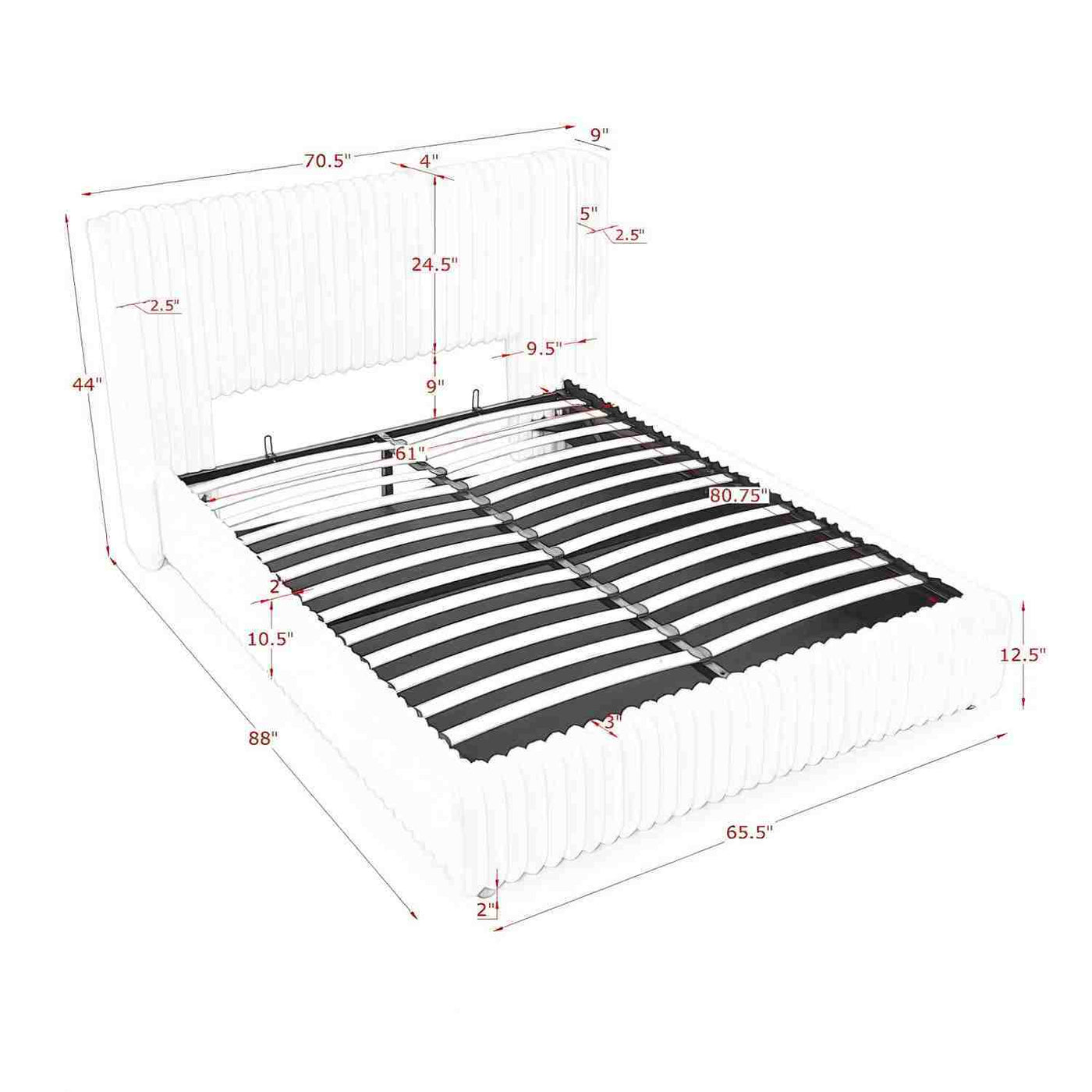 Functional Vertical Striped Bed With Gas Lift Storage by Unique Piece Furniture