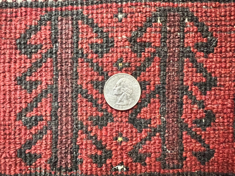 Antique Persian Turkoman Rug 3x6, Wool Tribal Handmade Carpet, Red and Black by Jewel Rugs