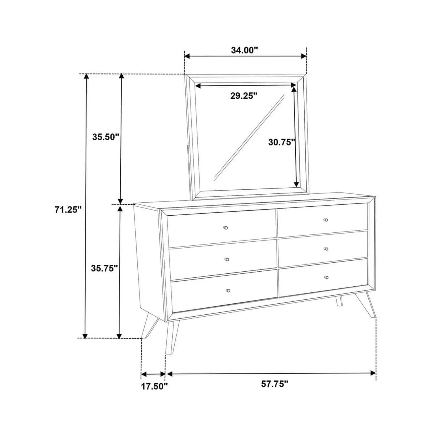 Dresser With Mirror, Angled Legs, Round Knobs - White by Unique Piece Furniture