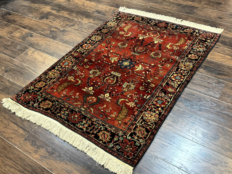 Antique Persian Farahan Sarouk Rug 3.6 x 5, Red, Floral, Traditional Rug, Fine 210 KPSI by Jewel Rugs