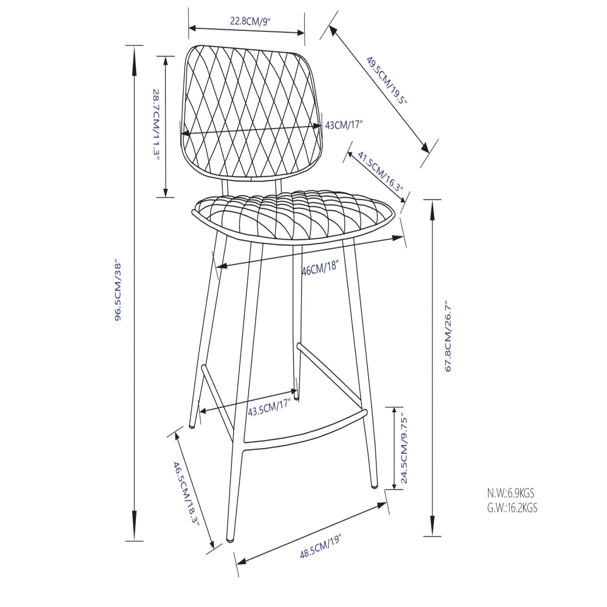 Upholstered Counter Height Stool Set with Quilted Seat – Black or Dark Gray, photo 10 of 12