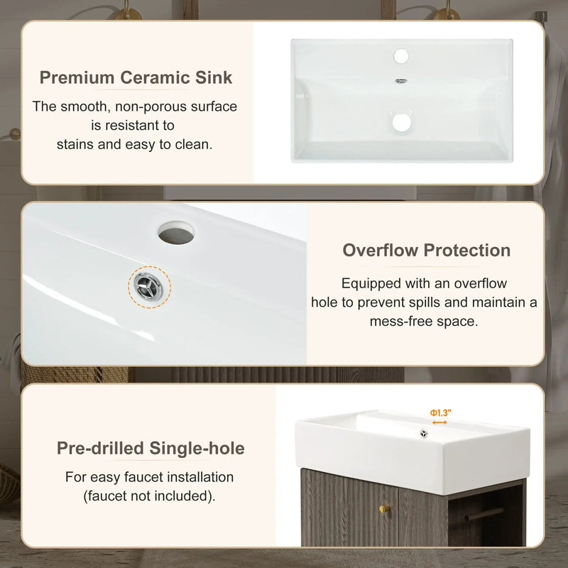 Bathroom Vanity With Sink, Freestanding Wood Grain Cabinet With Storage by Unique Piece Furniture