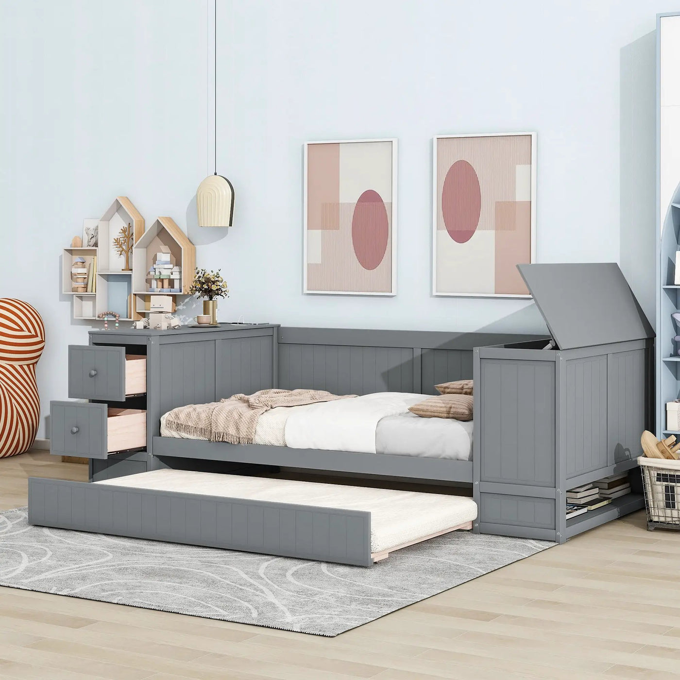 Daybed With Storage Arms, Trundle And Charging Station by HouseOfZazla