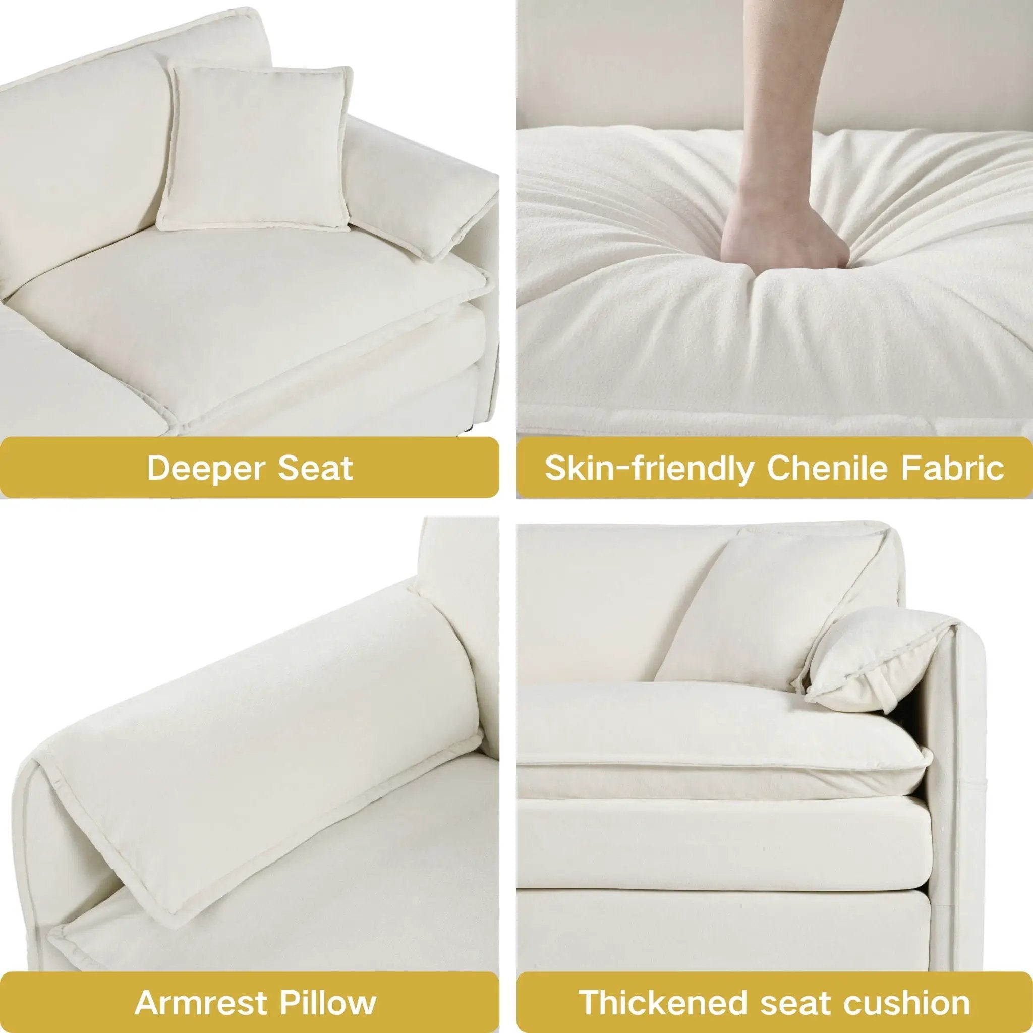 Modern Comfy Deep Seat Modular Sectional Sofa Cloud Couch With Ottoman by Unique Piece Furniture