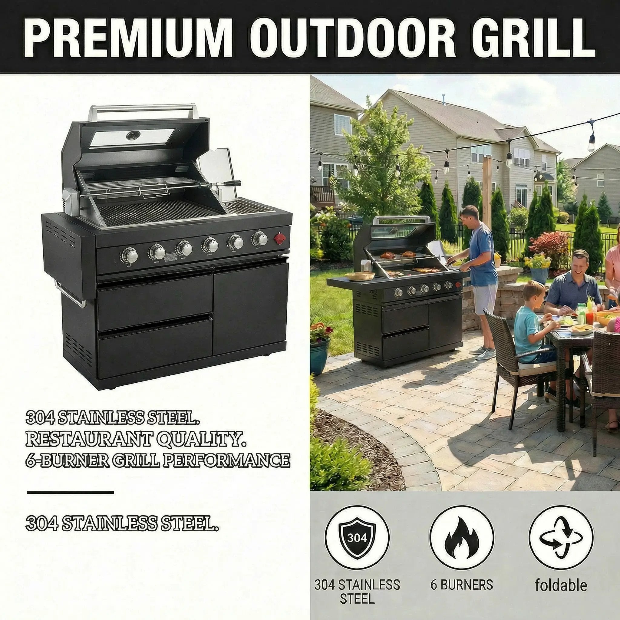46-Inch 75300 BTU 6-Burners Deluxe Stainless Steel Gas Outdoor Kitchen Barbecue Grill by HouseOfZazla