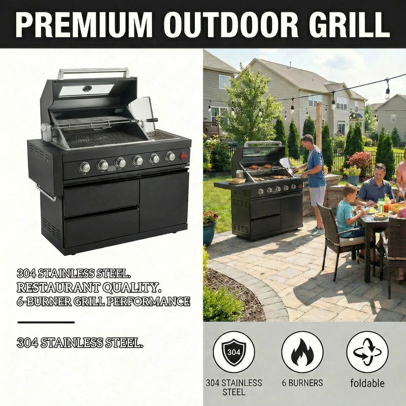 46-Inch 75300 BTU 6-Burners Deluxe Stainless Steel Gas Outdoor Kitchen Barbecue Grill by HouseOfZazla