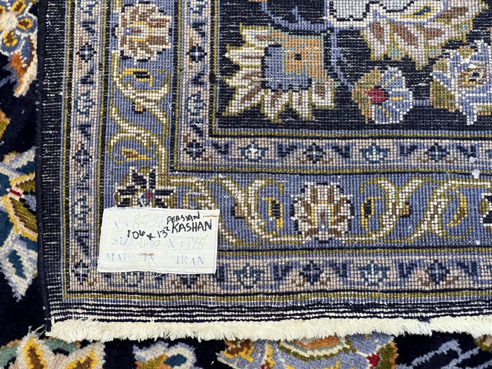 Wonderful Navy Blue Persian Kashan Rug 11x13, Allover Floral Design with Central Medallion, Wool Hand-Knotted Antique Carpet, Signed Rabani Rug by Jewel Rugs
