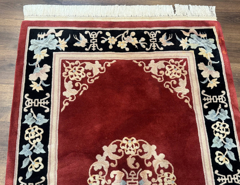 Dark Red Chinese Wool Rug 4x6, Chinese 90 Line Rug, Carving Rug, Handmade, Pair B by Jewel Rugs