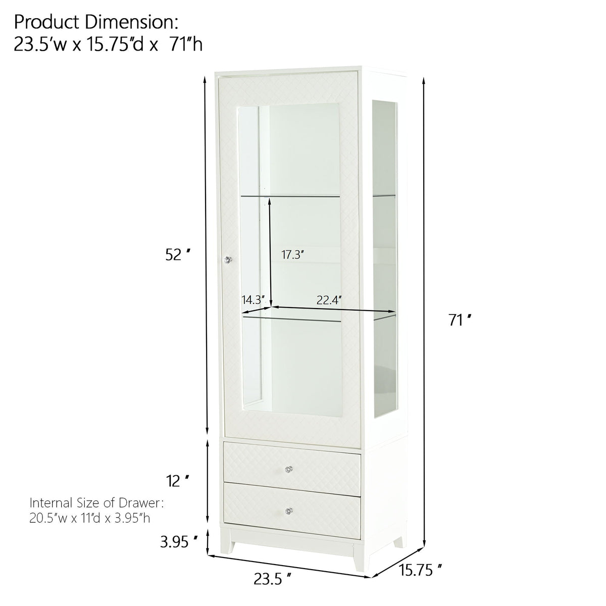 Modern Upholstered Glass Display Cabinet with Adjustable LED Light - White, photo 21 of 21