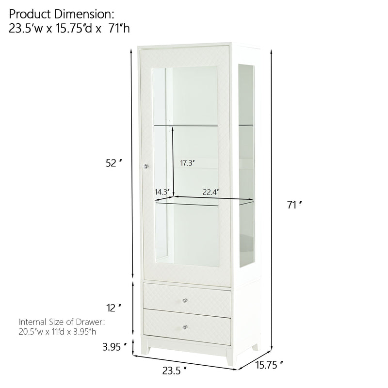 Modern Upholstered Glass Display Cabinet with Adjustable LED Light - White, photo 21 of 21