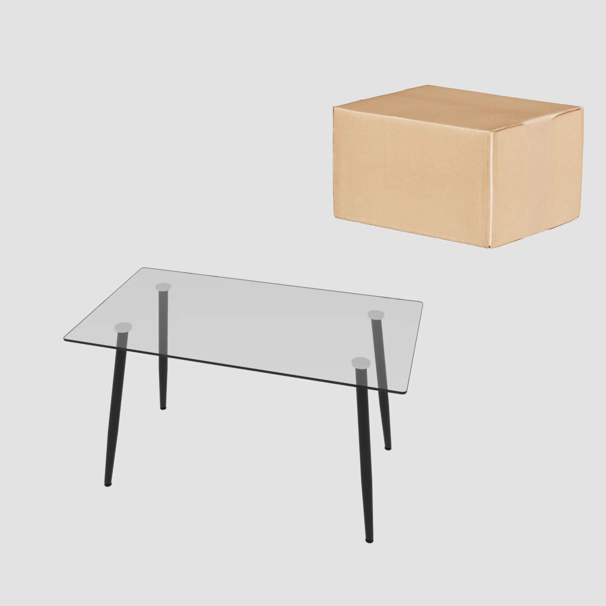 Modern Minimalist Rectangular Glass Dining Table With Tempered Glass Top Metal Legs, For 4 - 6 - Transparent by HouseOfZazla