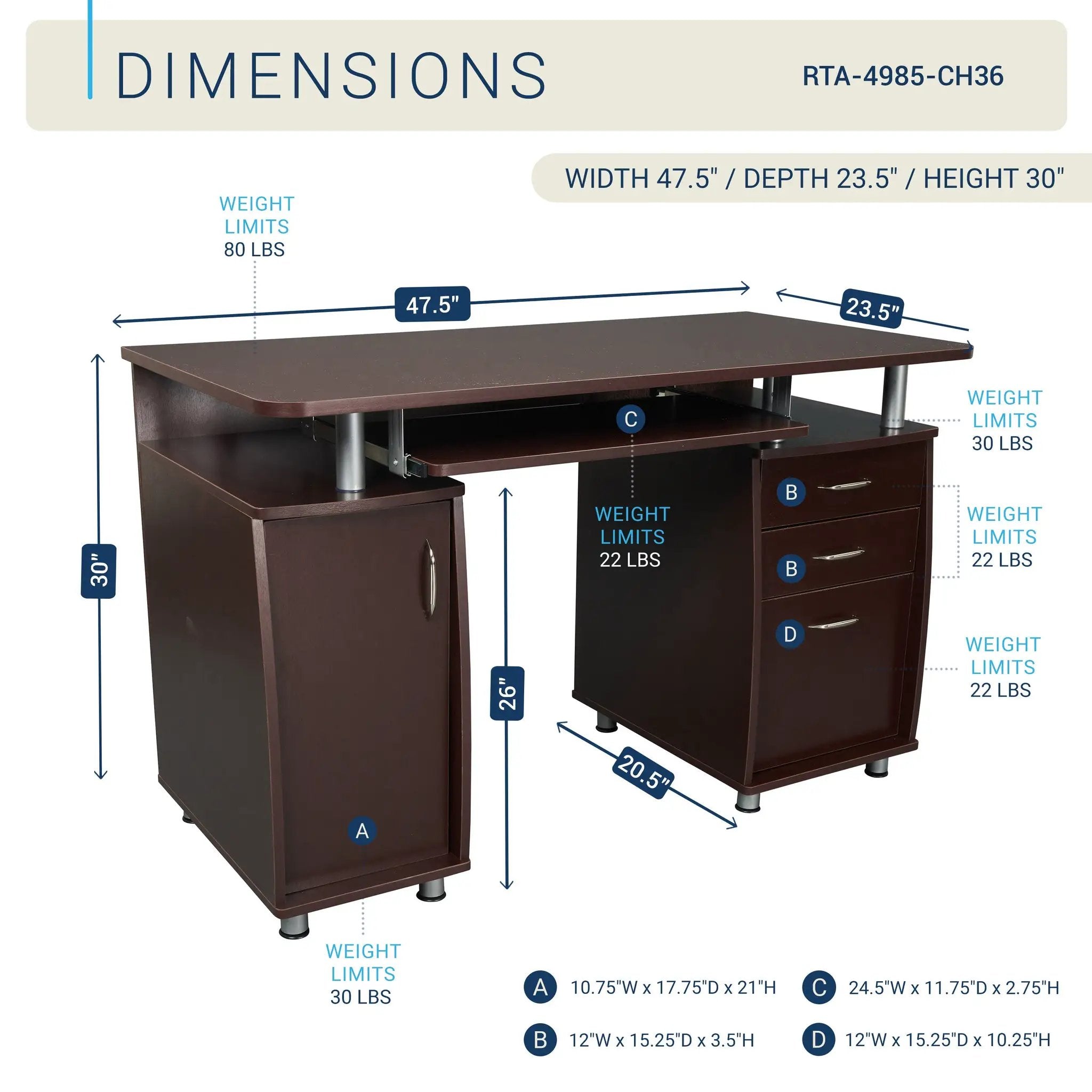 Techni Mobili Complete Workstation Computer Desk with Storage, Chocolate by HouseOfZazla