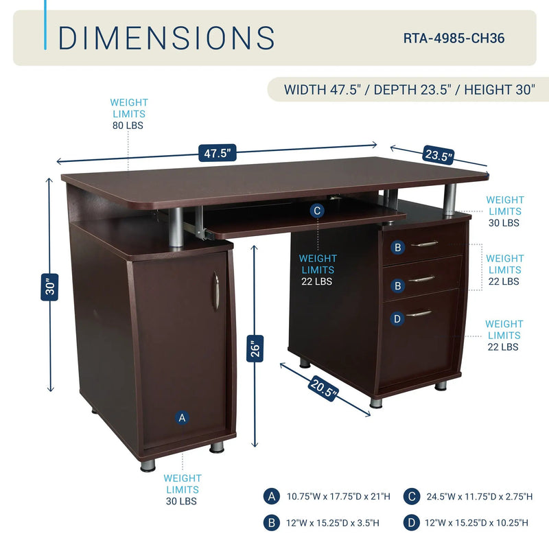 Techni Mobili Complete Workstation Computer Desk with Storage, Chocolate by HouseOfZazla