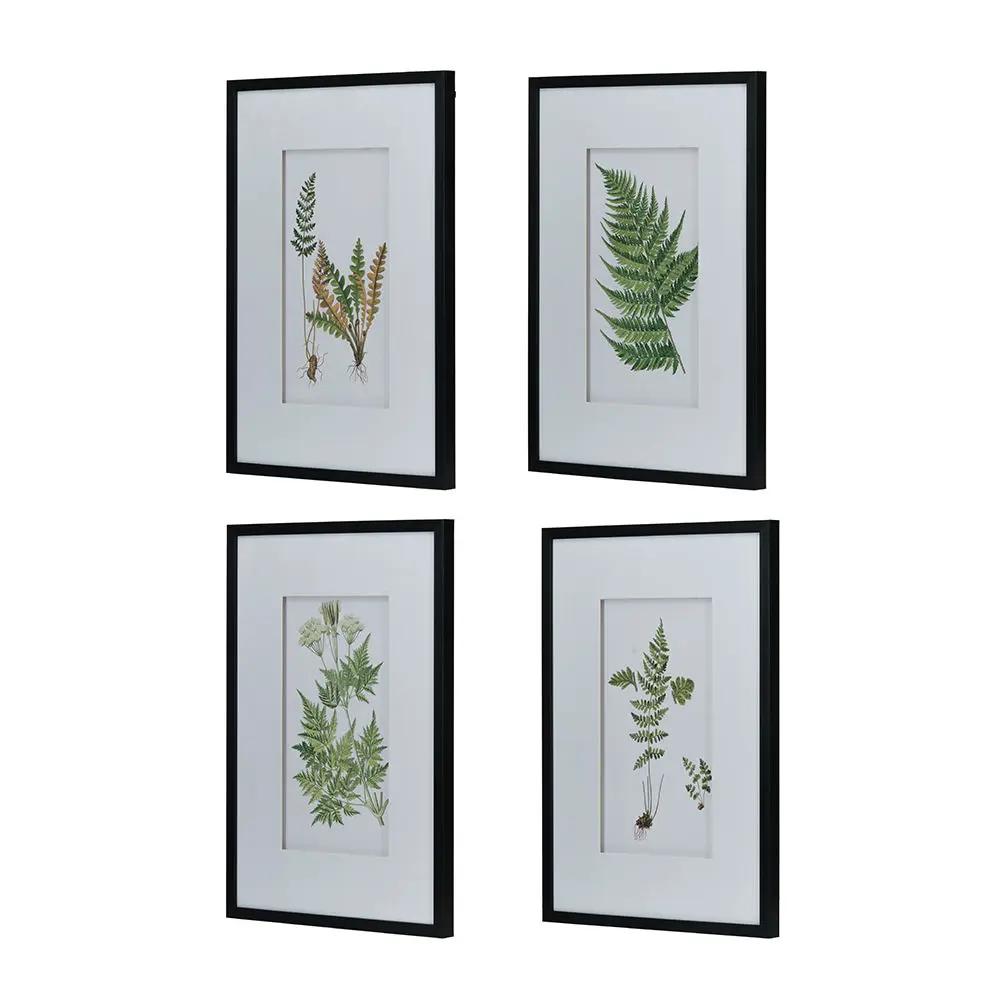 Botanical And Fern Wall Art, Wall Decor For Living Room Dining Room Entryway (Set of 4) - White / Black by Unique Piece Furniture
