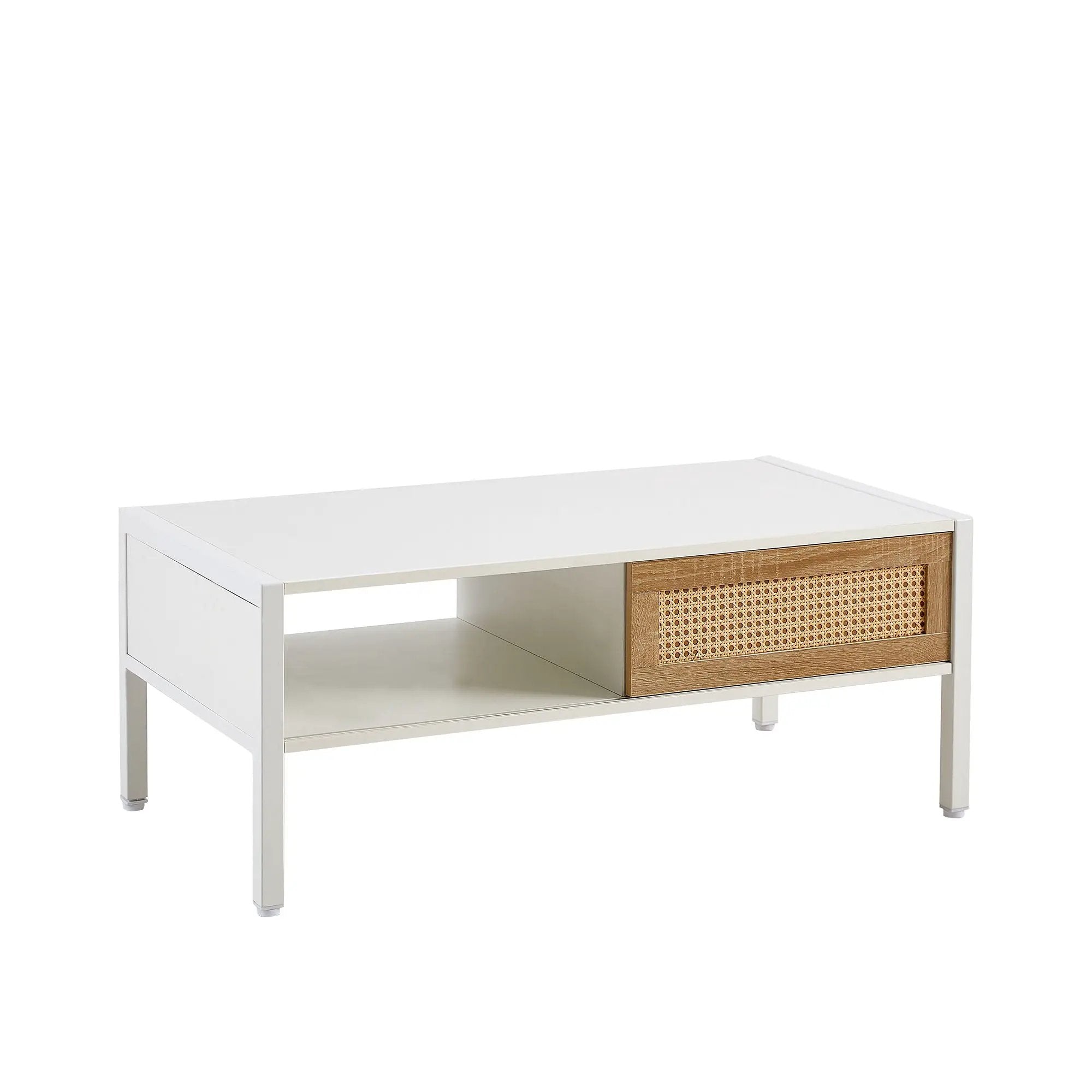 40.16" Rattan Coffee Table, Sliding Door For Storage, Metal Legs, Modern Table For Living Room by Unique Piece Furniture