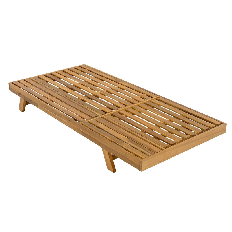 Acacia Wood Lounge Chaise Set With Headrest And Water Resistant Cushions - Beige by HouseOfZazla