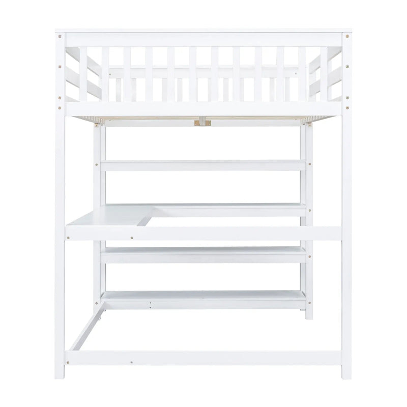 Loft Bed With Storage Shelves And Under Bed Desk