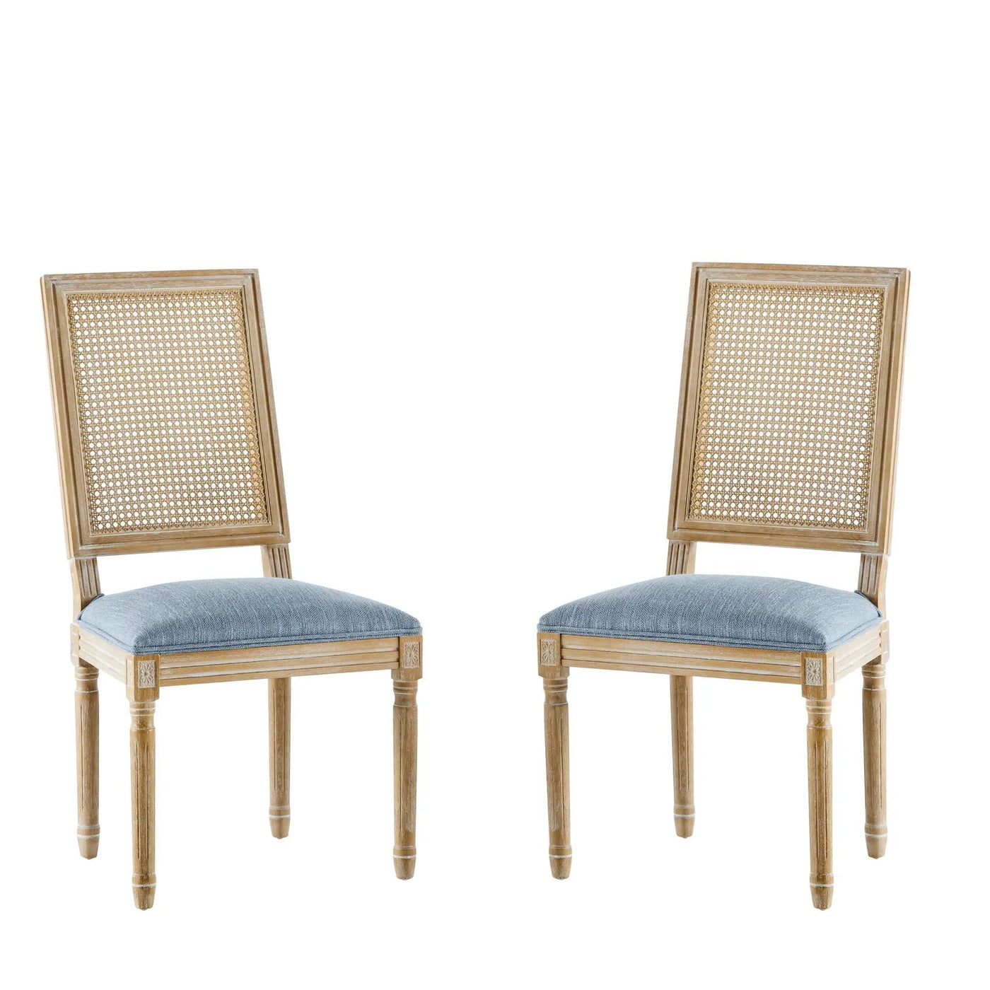 French Country Dining Chair With Rectangular Cane Backrest And Smooth Upholstered Seating by HouseOfZazla
