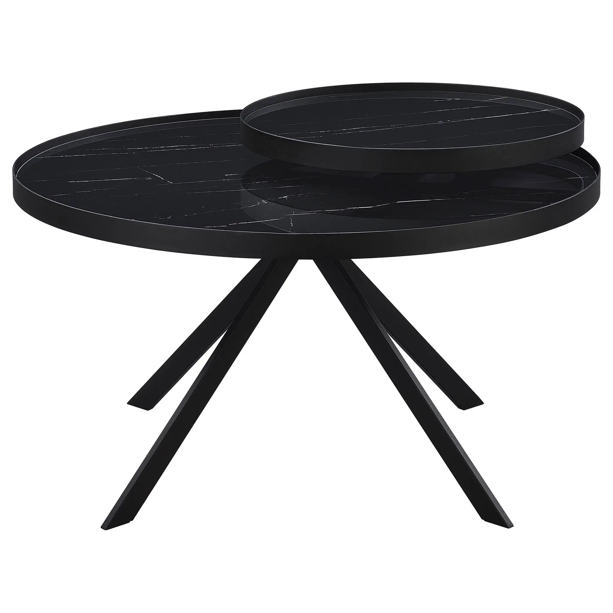 Briggs Round Marble Printed Glass Top Coffee Table Black by Unique Piece Furniture