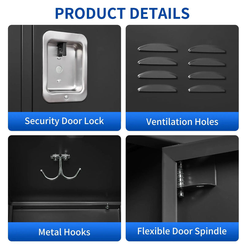 Storage Locker Cabinet With Locks For Employees, Home Gym Office School Garage - Black by Unique Piece Furniture