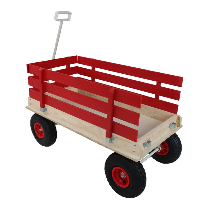 Red Wooden Wagon Cart with Folding Handle by HouseOfZazla