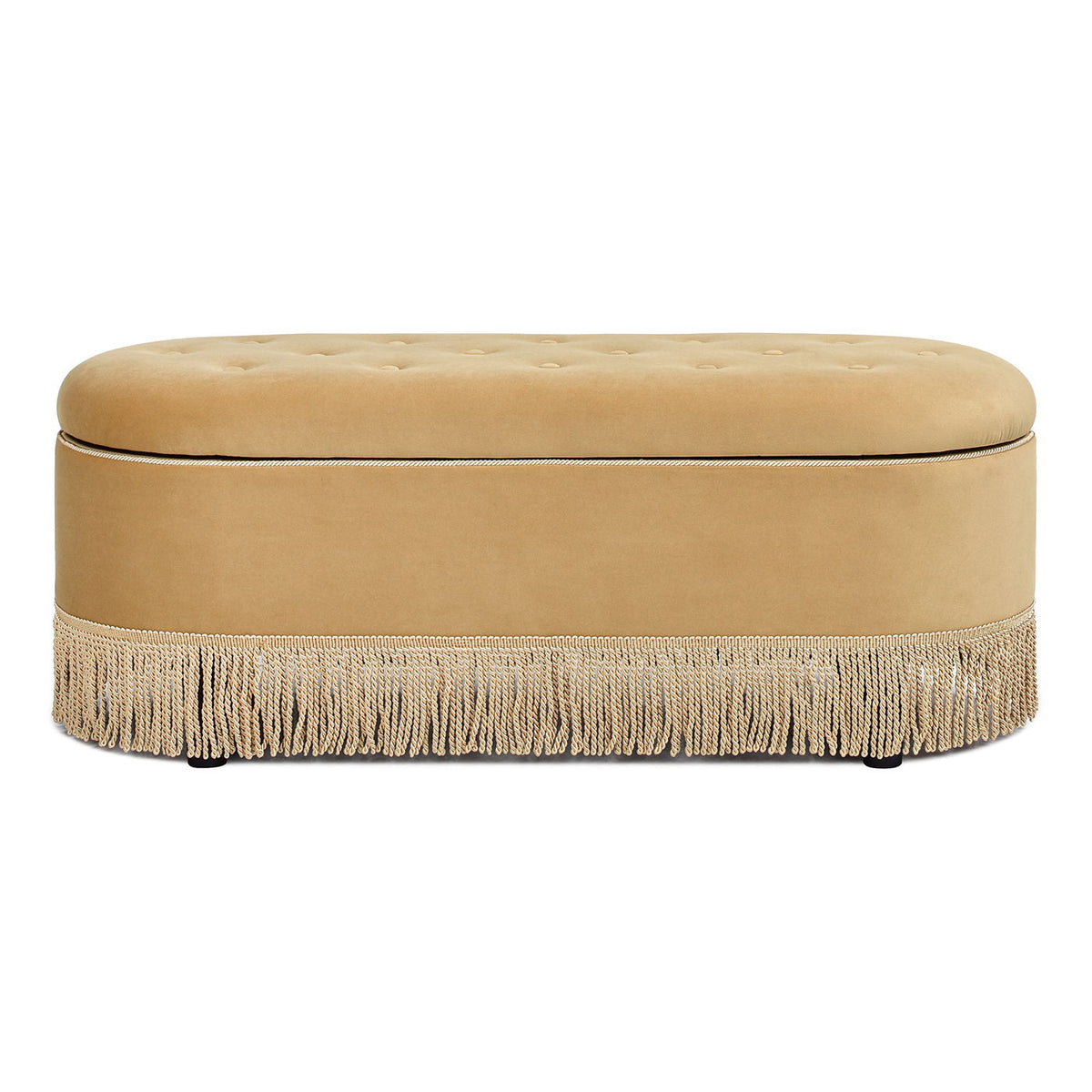 Oval Tufted Storage Bench with Bullion Fringe - Yellow, Dark Green or Orange, photo 28 of 30