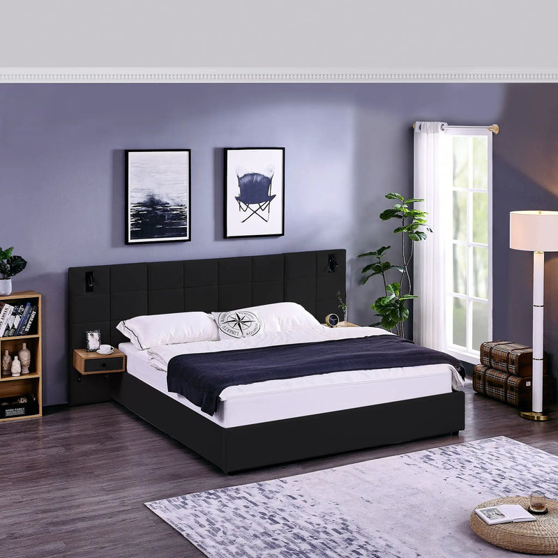 Upholstered Hydraulic Platform Bed With Storage Shelves, Reading Lamps, USB Port by HouseOfZazla