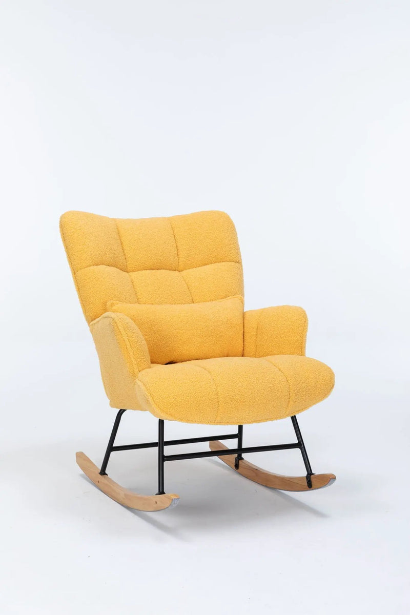 Rocking Chair Nursery, Teddy Upholstered Glider Rocker With High Backrest, Reading Chair Modern Rocking Accent Chairs Glider Recliner For Living Room - Yellow by Unique Piece Furniture