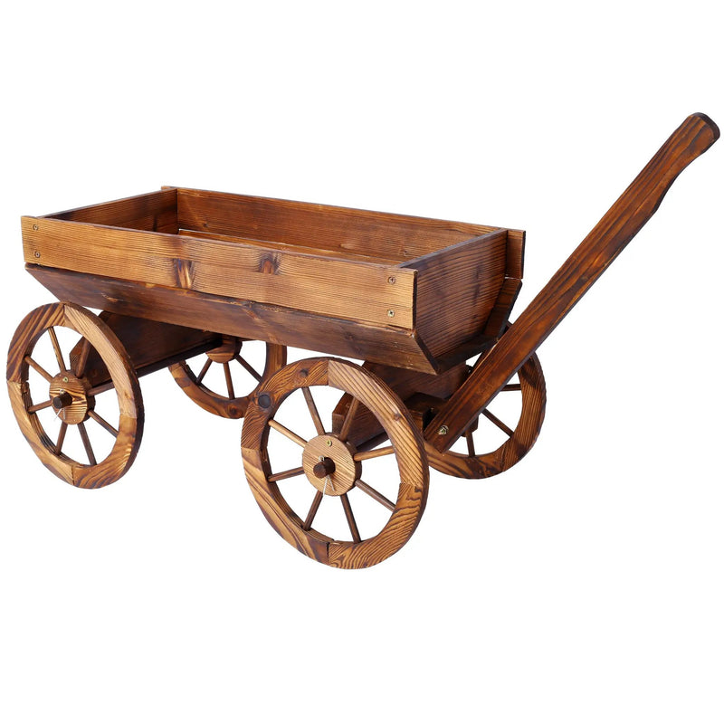 Wood Wagon Flower Planter Pot Stand With Wheels by HouseOfZazla