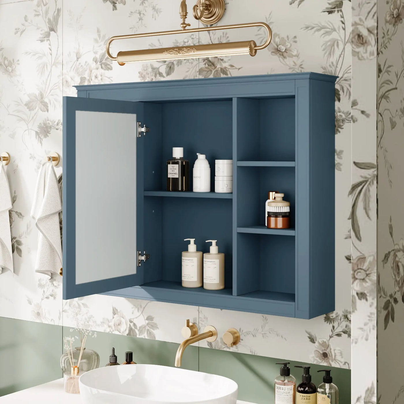 Wall Mounted Medicine Cabinet With Mirror, Storage Cabinet Featuring 6 Open Shelves And Adjustable Interior by Unique Piece Furniture