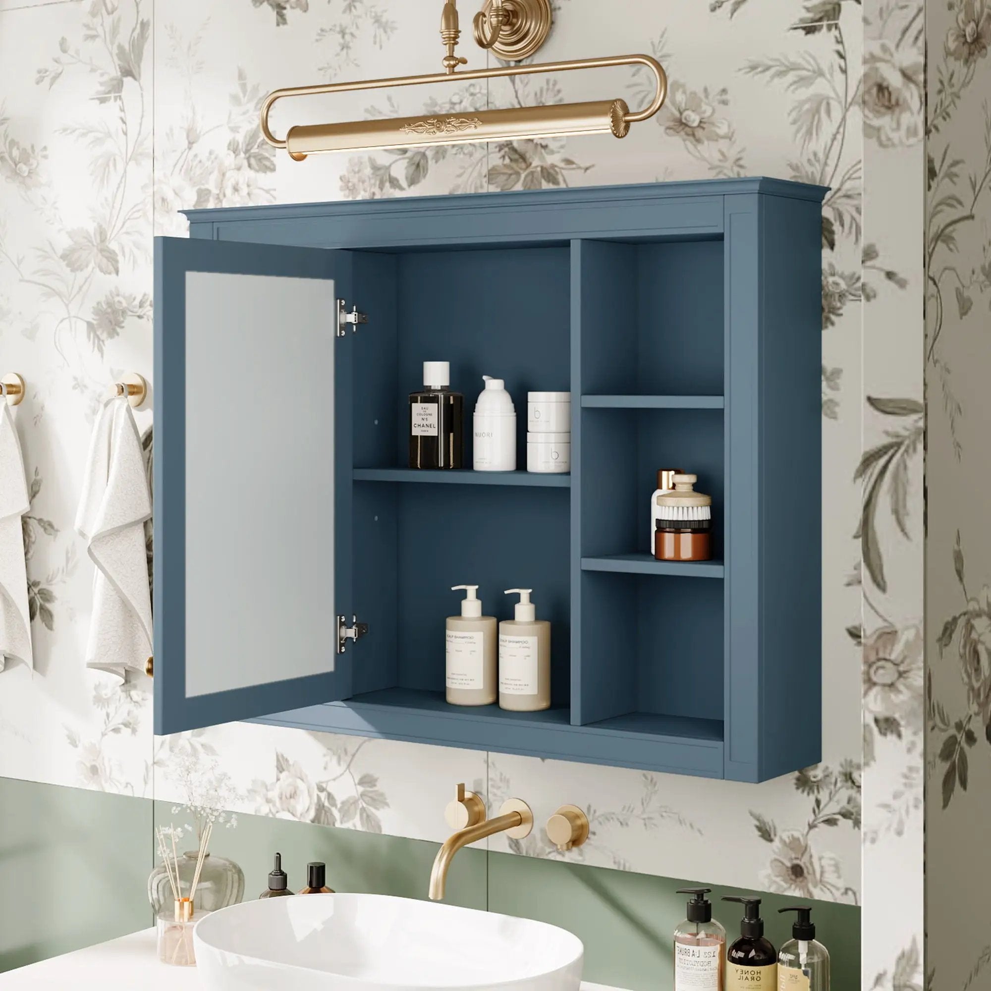 Wall Mounted Medicine Cabinet With Mirror, Storage Cabinet Featuring 6 Open Shelves And Adjustable Interior by Unique Piece Furniture