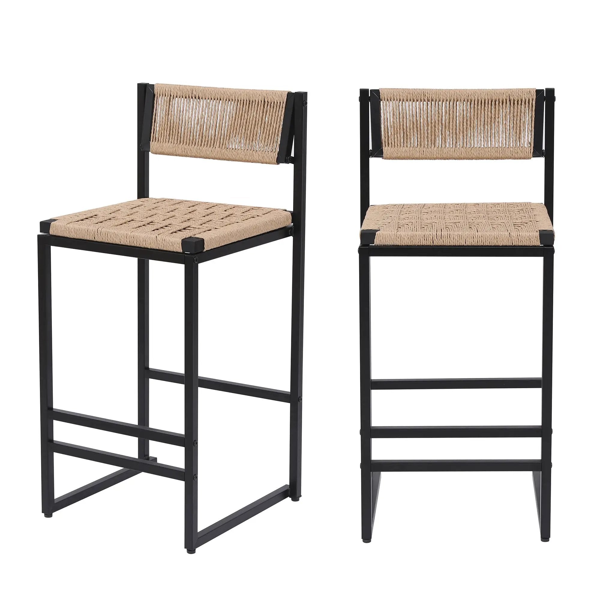 Kitchen Bar Stools with Footrest Set of 2 Paper Rope Weave Dining Chairs by HouseOfZazla