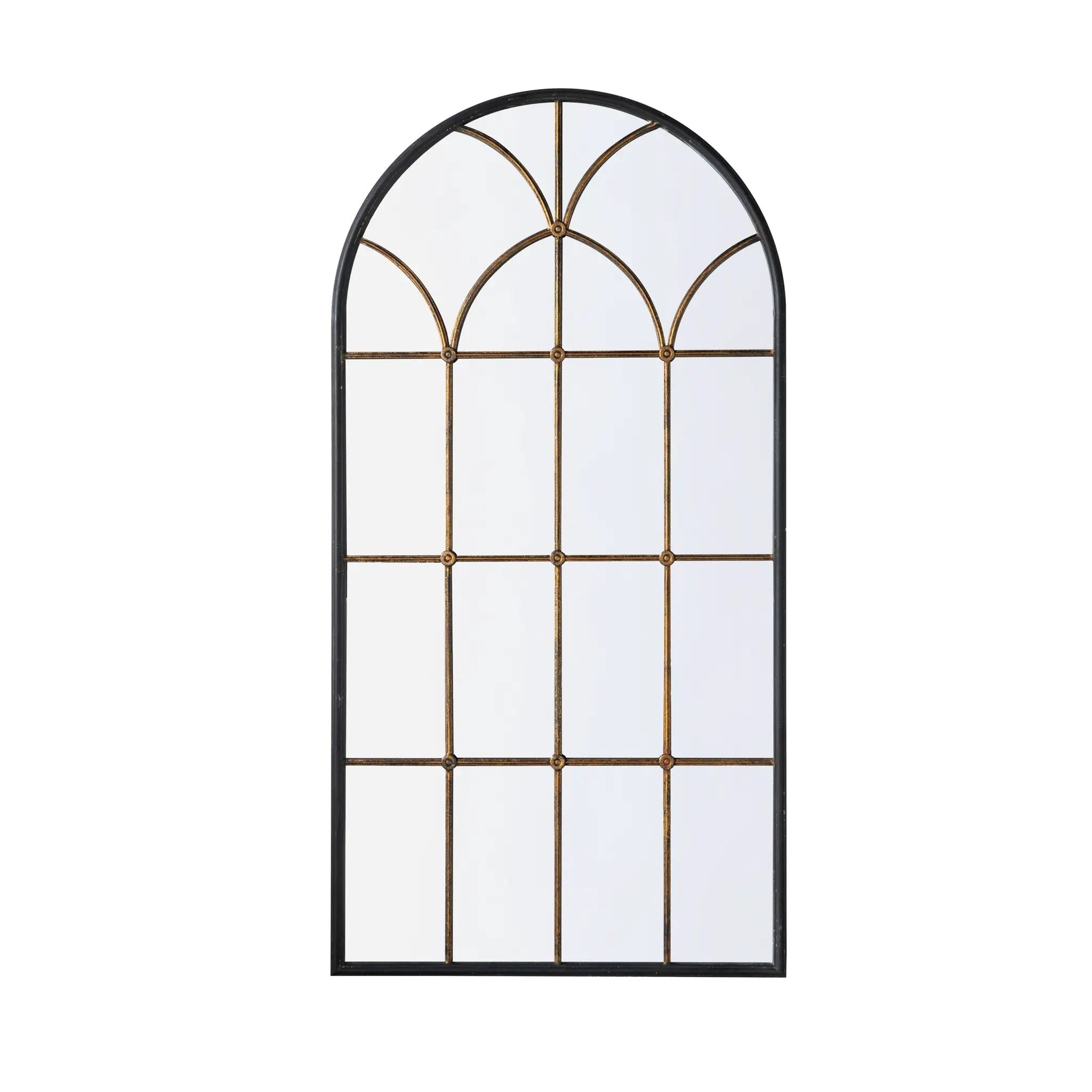 34x65.5' Arched Full-Length Mirror with Black and Gold Windowpane Design by HouseOfZazla