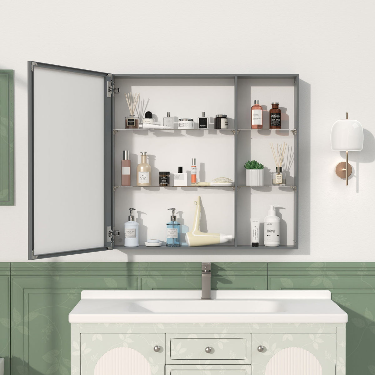 Medicine Cabinet with Adjustable Shelves and Mirror - Black Brown, photo 4 of 4