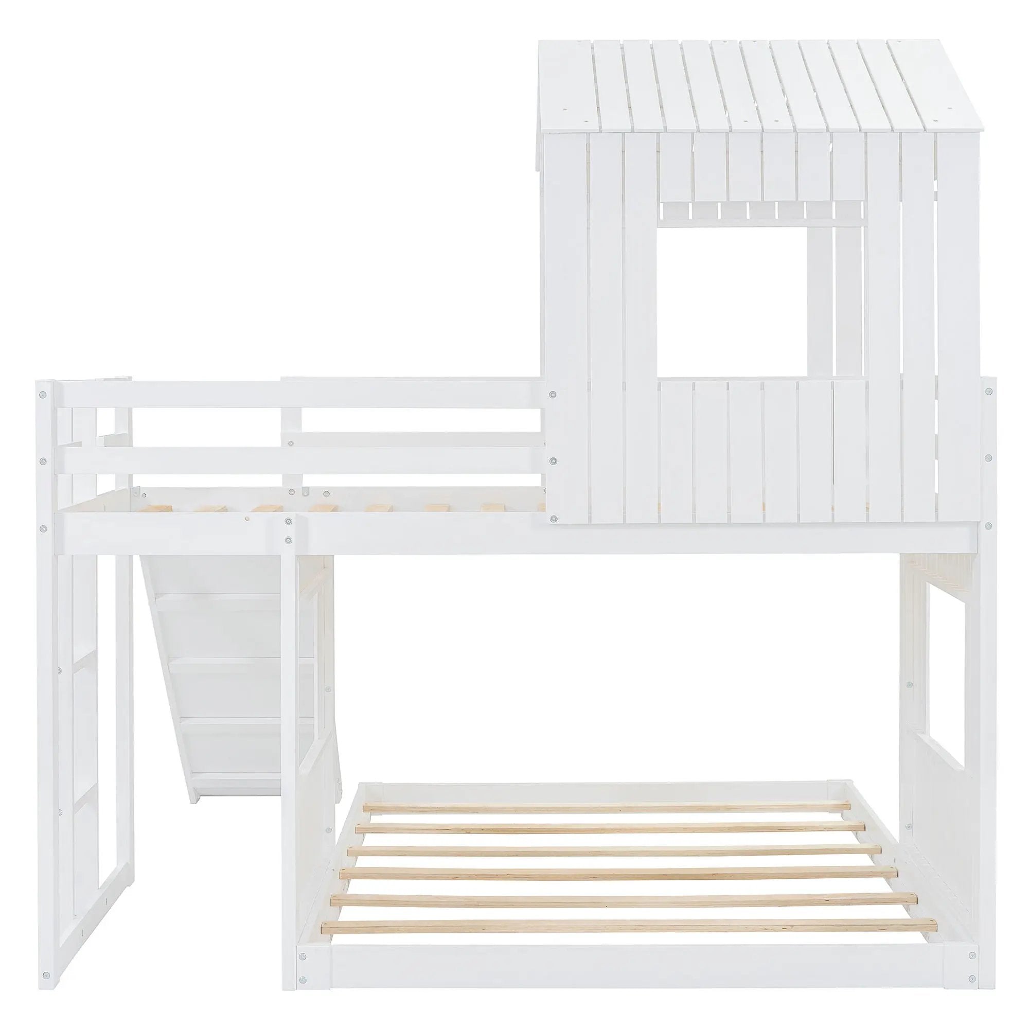 Loft Bunk Bed With Playhouse, Farmhouse, Ladder, Slide And Guardrails by HouseOfZazla