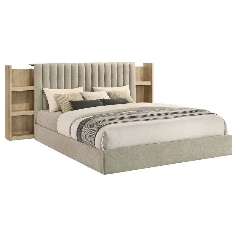 Arielle Eastern King Bookcase Panel Storage Bed Light Oak by Unique Piece Furniture