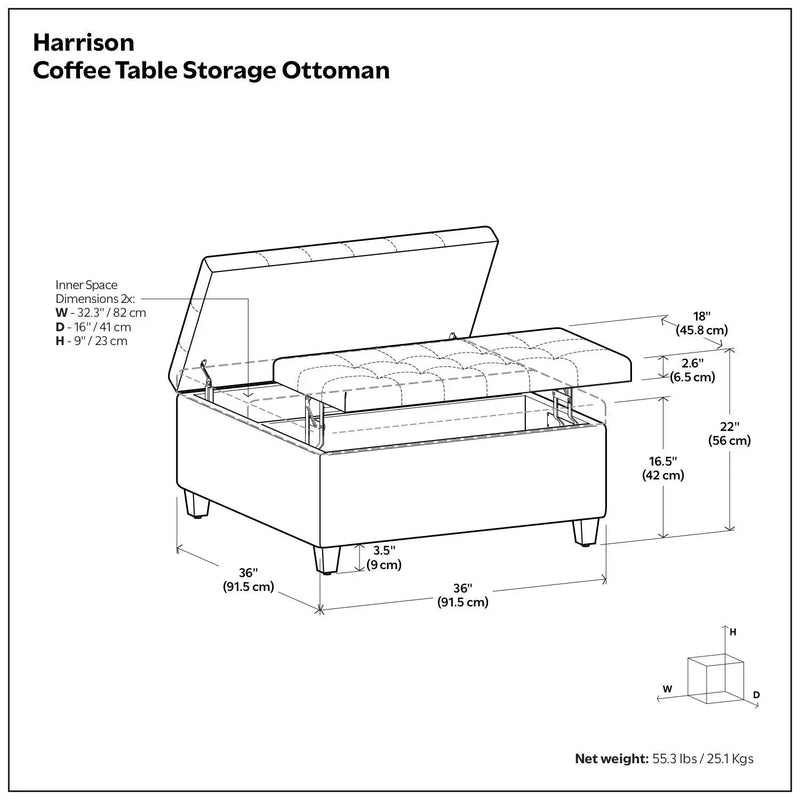 Harrison - Large Coffee Table Storage Ottoman by Unique Piece Furniture