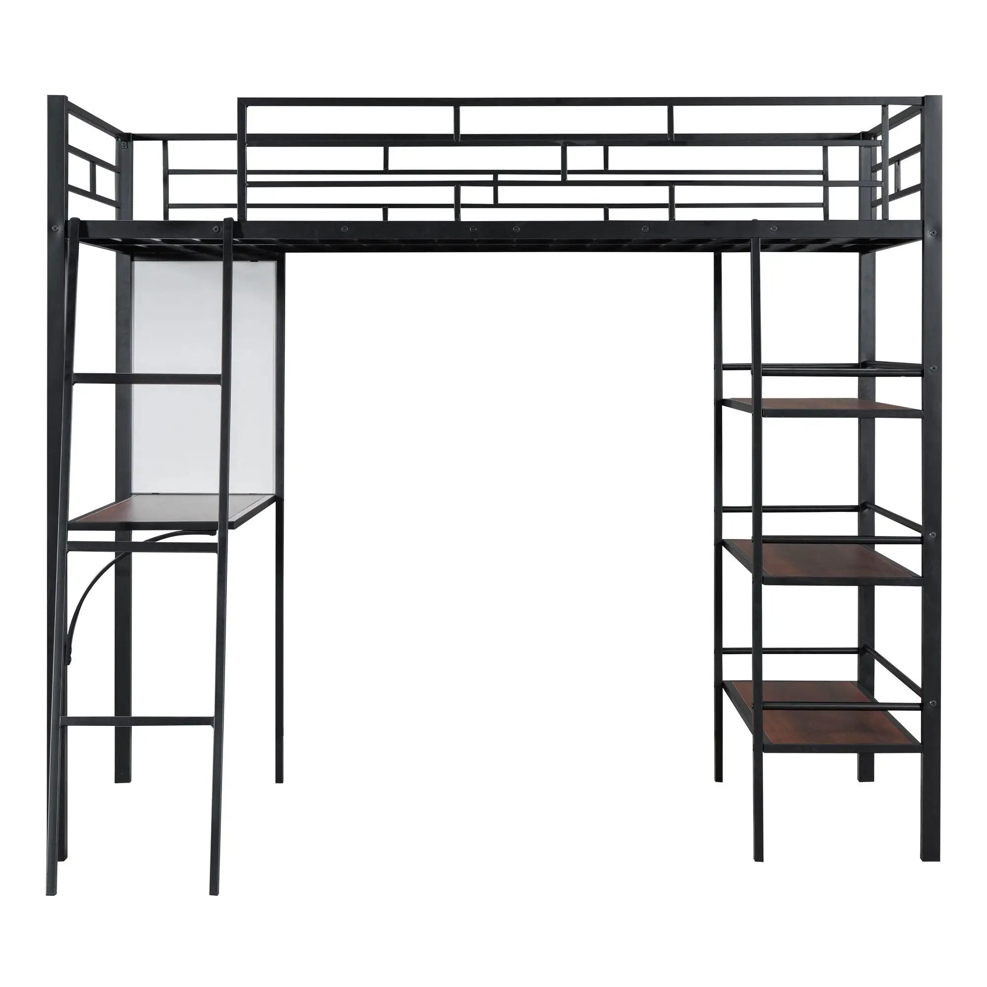 Loft Metal Bed With 3 Layers Of Shelves And Desk, Stylish Metal Frame Bed With board by Unique Piece Furniture