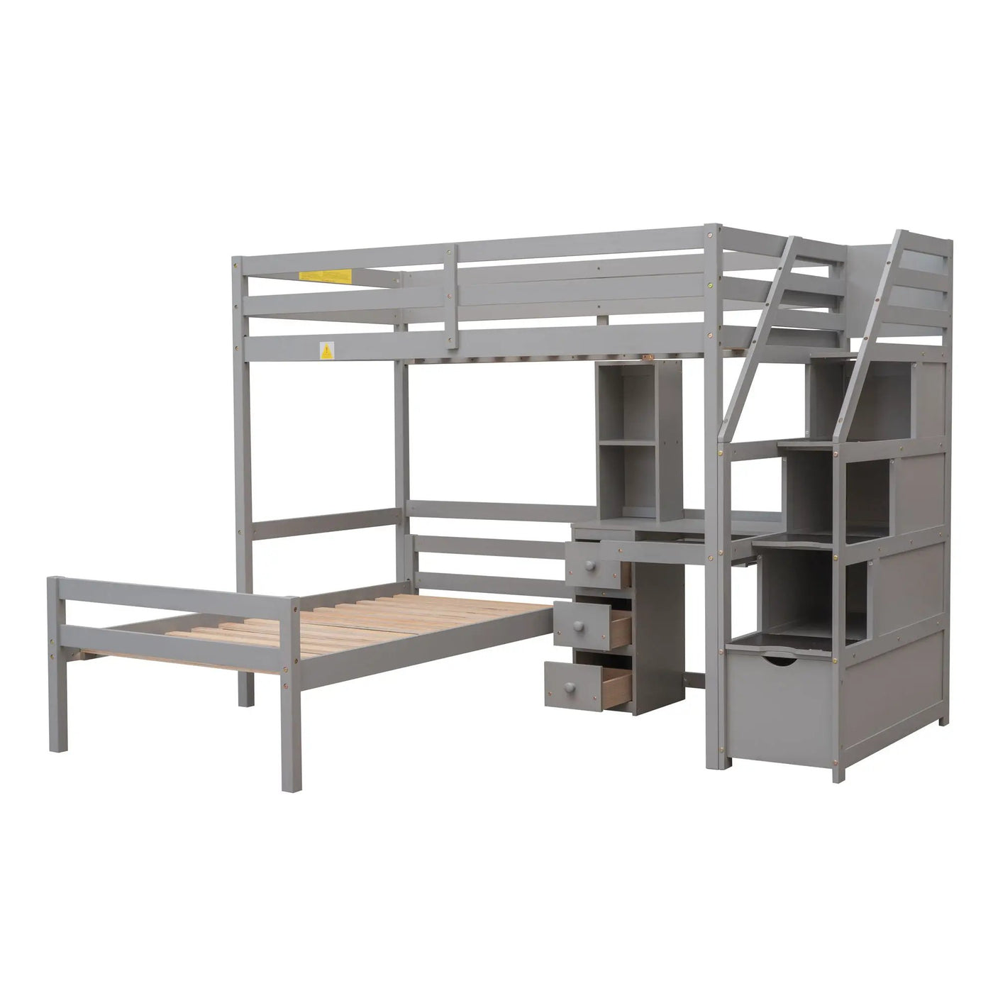 Loft Bed With Stand Alone Bed, Storage Staircase, Desk, Shelves, And Drawers by HouseOfZazla