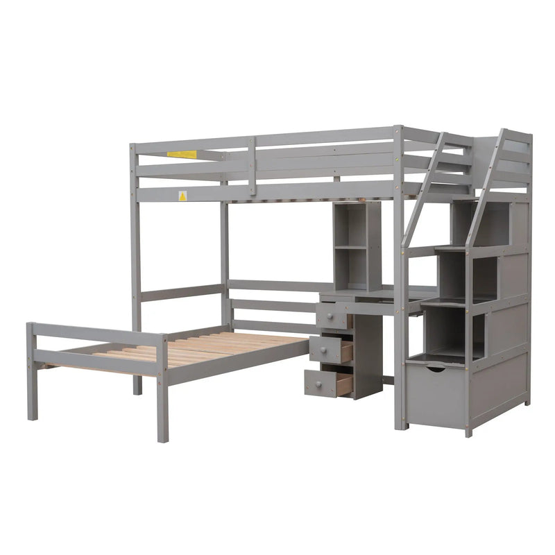 Loft Bed With Stand Alone Bed, Storage Staircase, Desk, Shelves, And Drawers by HouseOfZazla