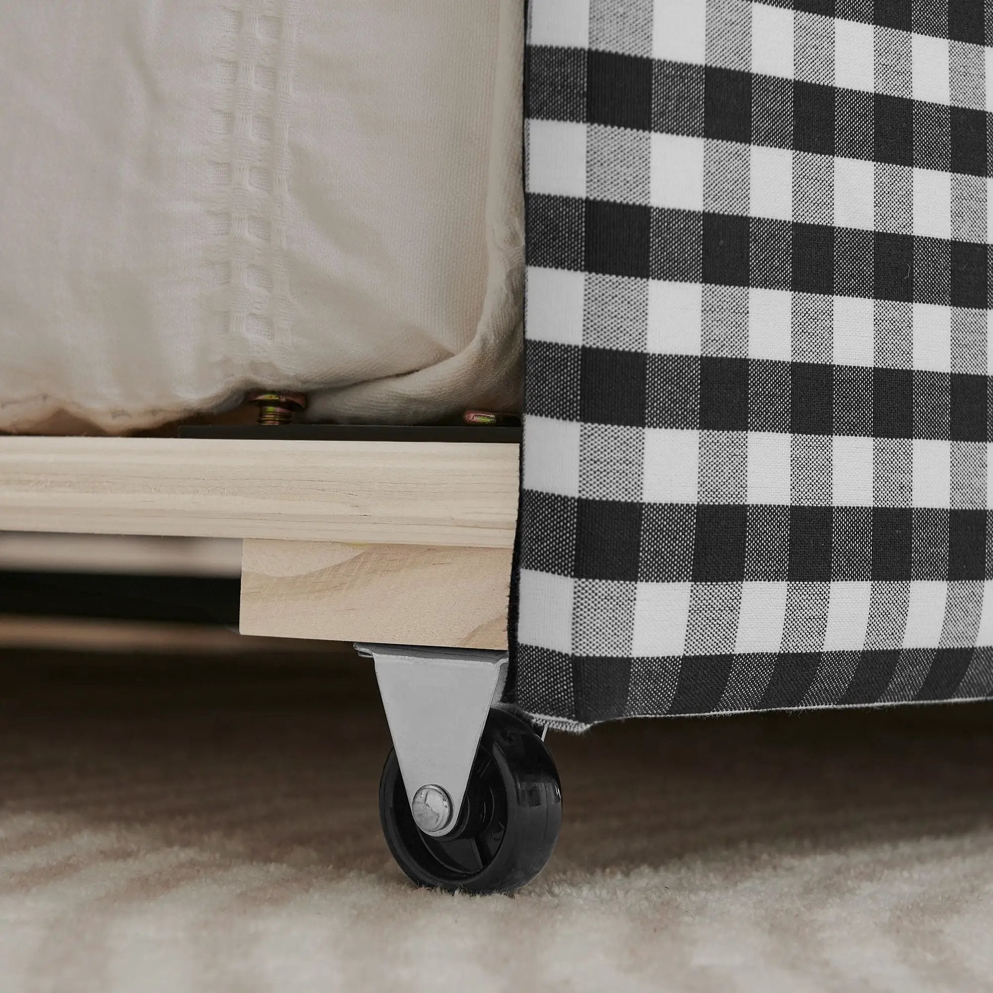 Gingham Daybed With USB Charging Port, Wave Shaped Design by Unique Piece Furniture