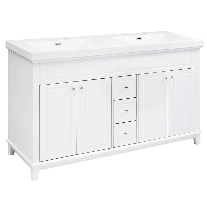 Bathroom Vanity With Double Sinks, 3 Drawers & 4 Doors - White