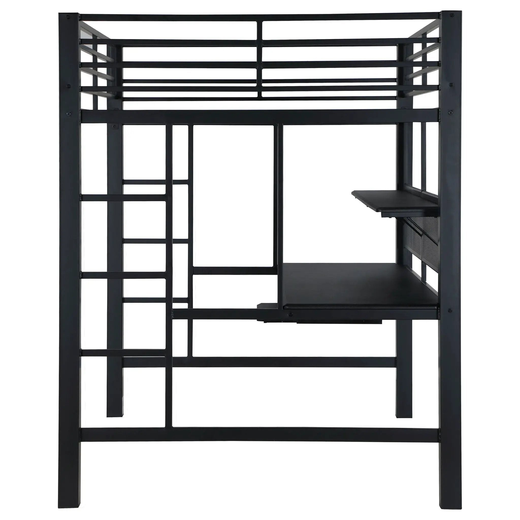 Ranier - Full Workstation Loft Bed, Full Length Desk, Safety Rails And Storage Shelves - Black by HouseOfZazla