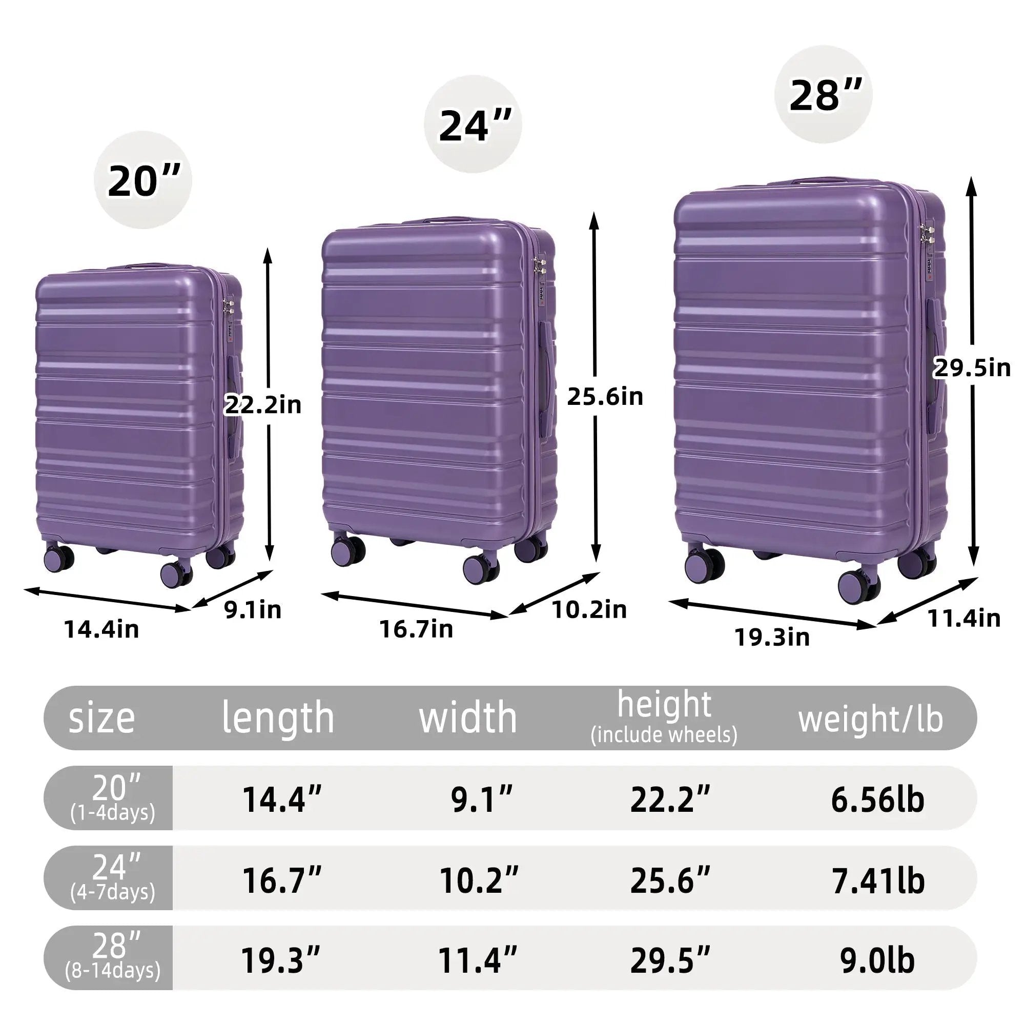 HIFINE Tourist 3-Piece ABS Spinner Wheel Luggage Set (Purple) by HouseOfZazla