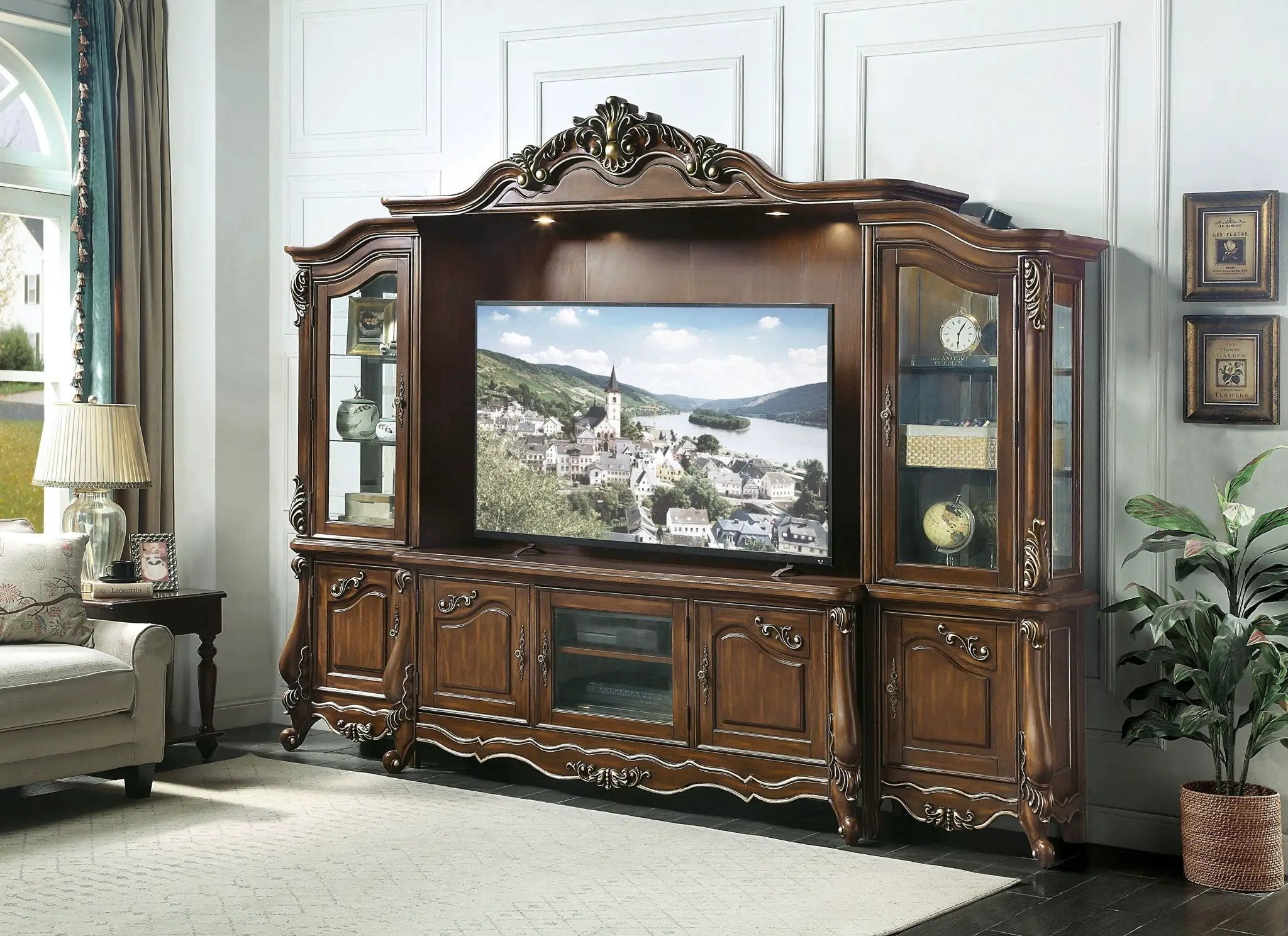 Latisha - Entertainment Center - Antique Oak by HouseOfZazla