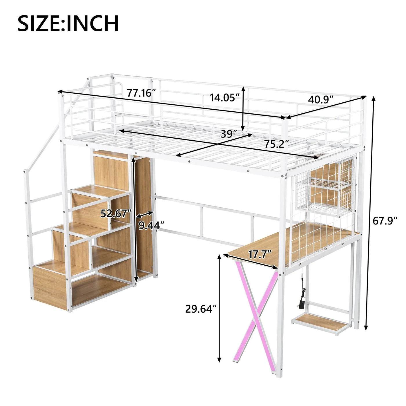 Loft Bed With Built In Work Station, Wardrobe, Storage Staircase And LED by Unique Piece Furniture