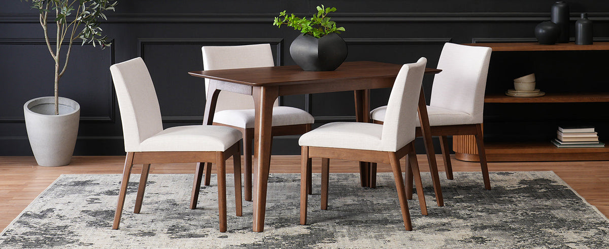 5-Piece Dining Table Set with Upholstered Chairs - Light Beige/Walnut, photo 4 of 10
