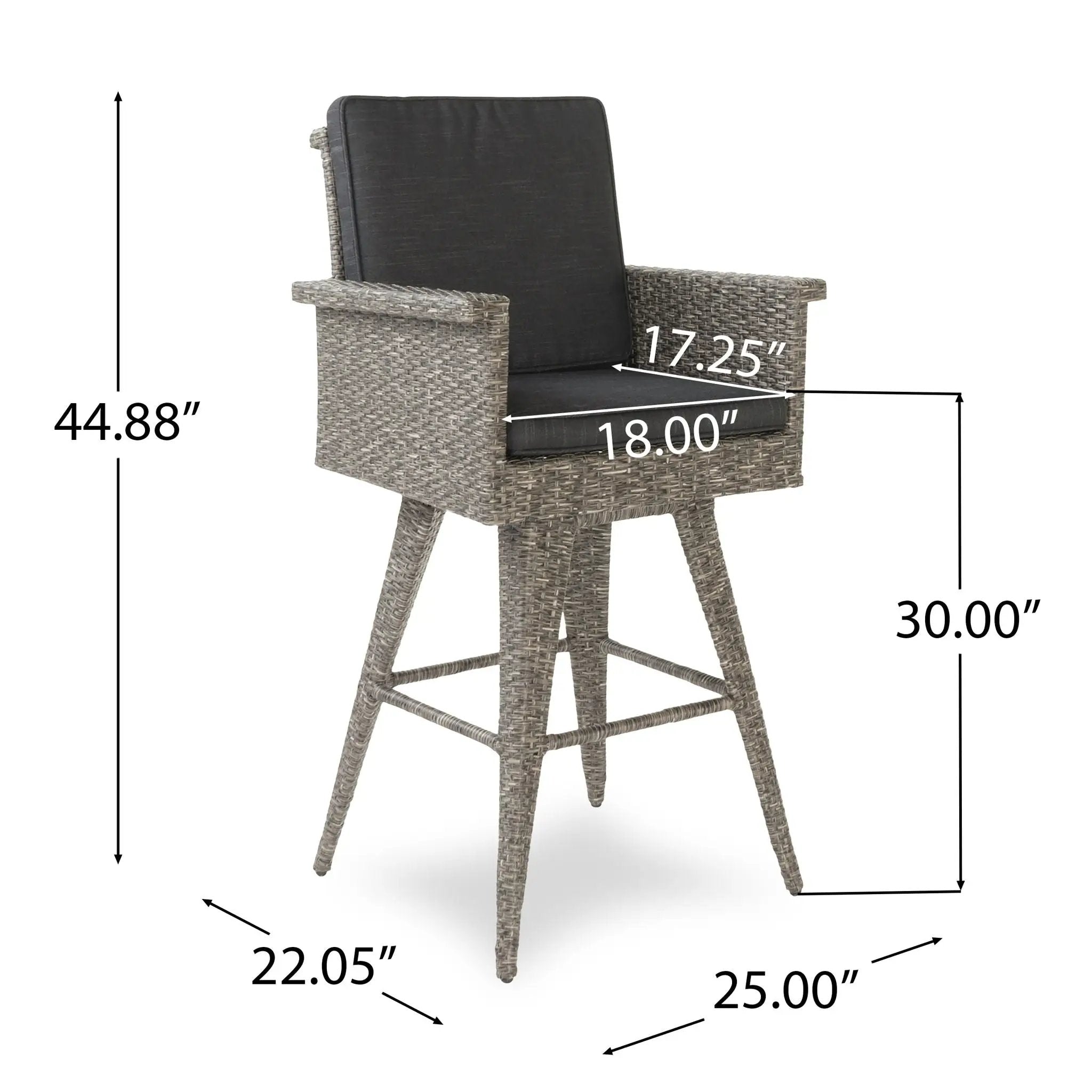Outdoor Rattan Swivel Barstool With Water Resistant Cushion - Mixed Black / Dark Gray by HouseOfZazla