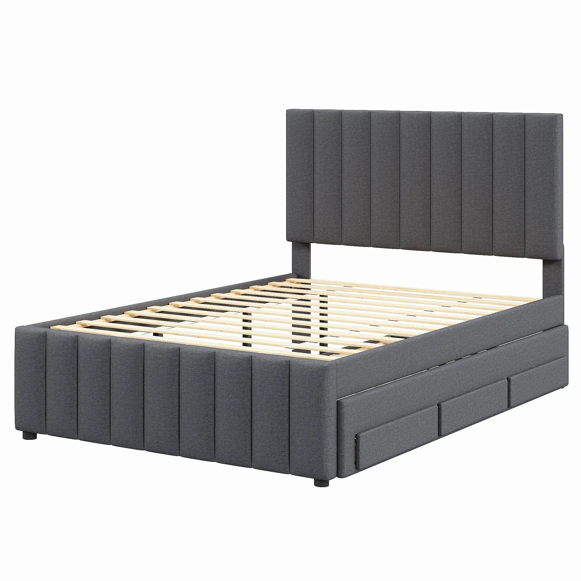 Upholstered Platform Bed With Twin Size Trundle And 3 Drawers by HouseOfZazla