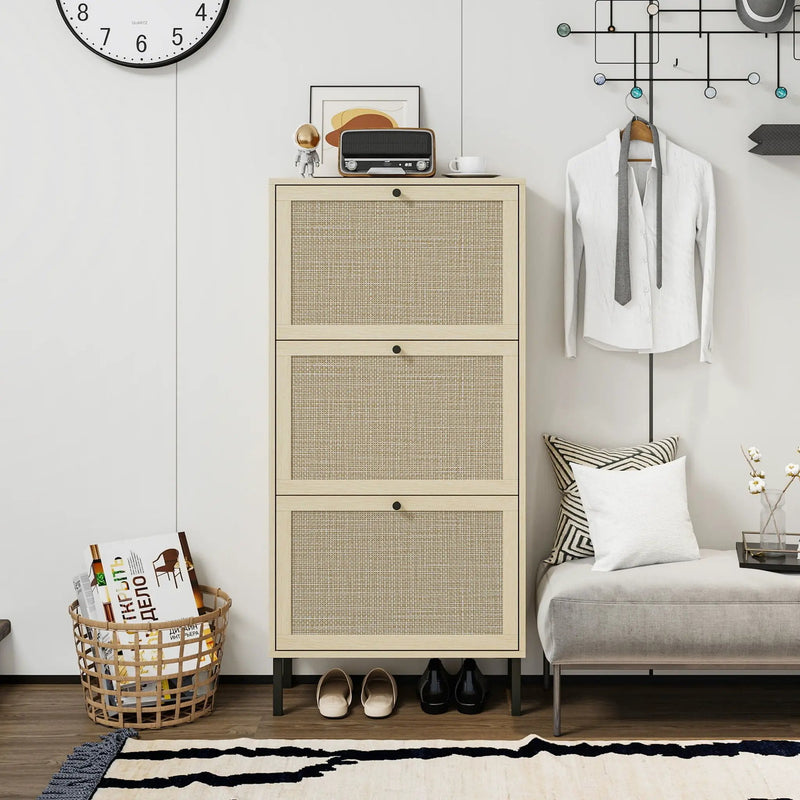 Modern Rattan 3 Door Shoe Rack Cabinet For Entryway by Unique Piece Furniture